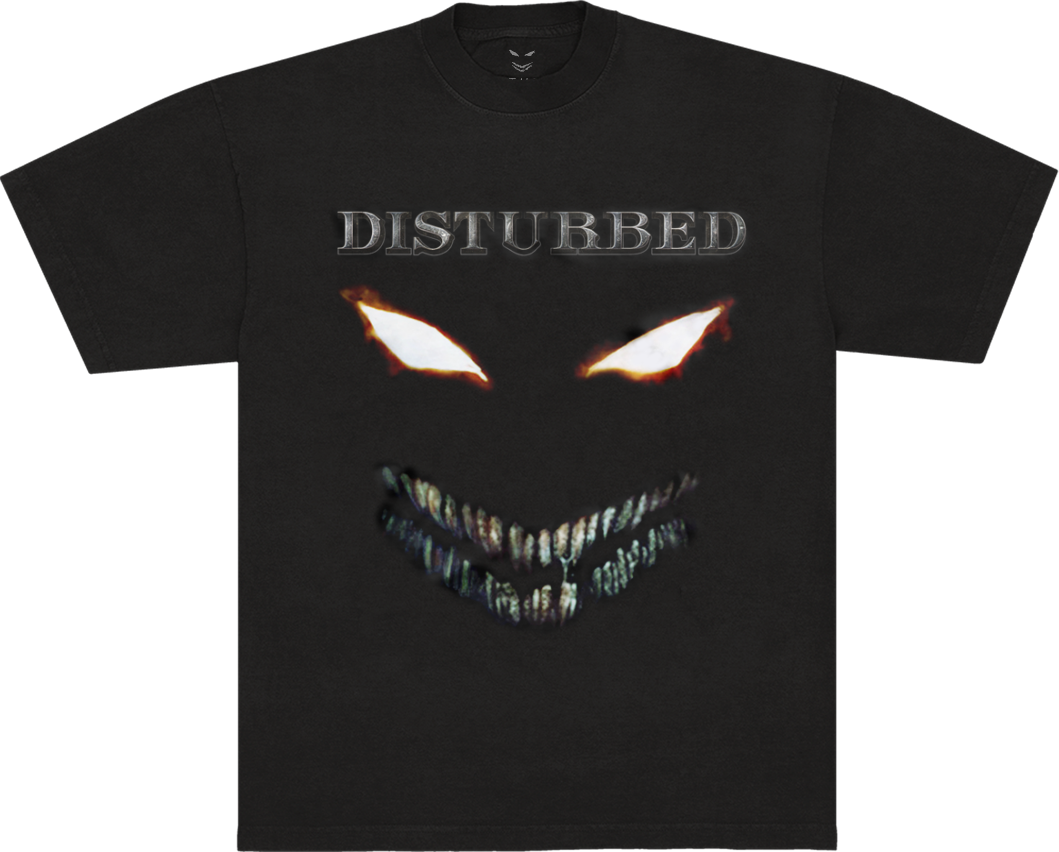 A black short-sleeve t-shirt featuring a graphic of the word &