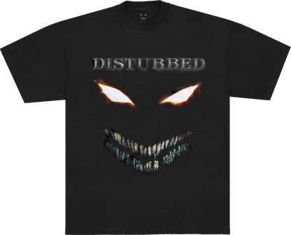 A black short-sleeve t-shirt featuring a graphic of the word &